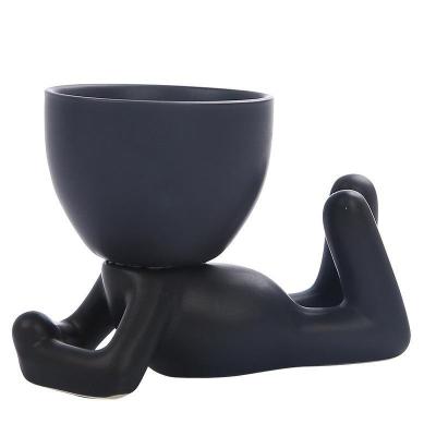 China Creative simple tabletop black Nordic modern home figure window art artefact decoration vase ceramic simple small handmade for sale