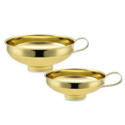 China Sustainable Thickened gold stainless steel wide mouth funnel household large caliber jam funnel creative bean bottling funnel for sale