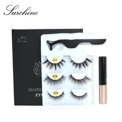 China Durable magnetic wicks with 3d coating reusable natural false five packs new eyelashes three pairs pack magnetic 3d eyelashes set for sale