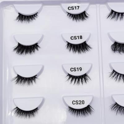 China 2021 Trendy Long Lasting Natural Style Foxy Half Short Mink Thin Half Strip Eyelashes False Lashes With Pink Brown Black Packaging Lashes for sale