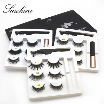 China Luxury Waterproof Synthetic Magnet Lashes With Magnetic Tweezers Quality Lashes And Eye Liner Set for sale