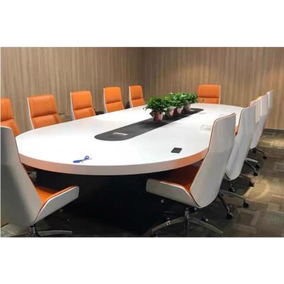 China (Size) modern shape adjustable oval artificial stone top conference table and stainless steel base meeting table design for sale