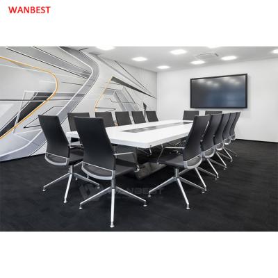 China (Size)Long 10 Person Company Conference Room Office Meeting Room Adjustable Luxury Artificial Marble Chat Table for sale