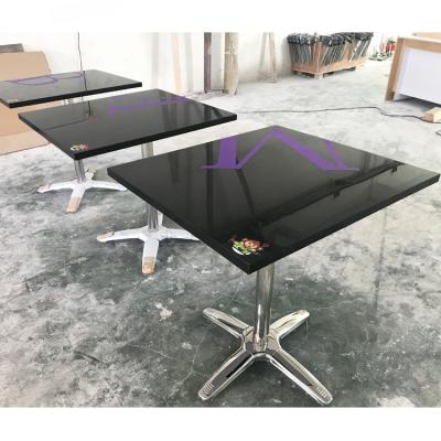 China Adjustable (Height) Customized Square Kfc Cafe Fast Food Black Artificial Stone Small Dining Table With Stainless Steel Leg for sale