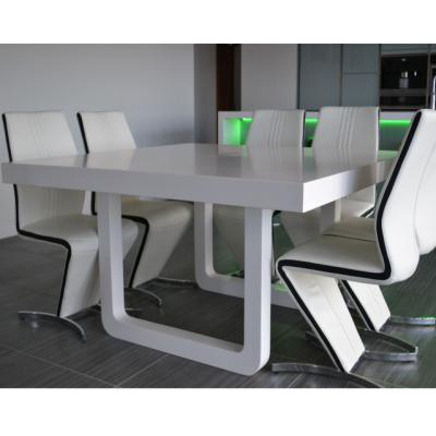 China (Size)Corians Bar Table Modern Design Adjustable White Glossy Stone Restaurants Dining Table And Chairs for sale