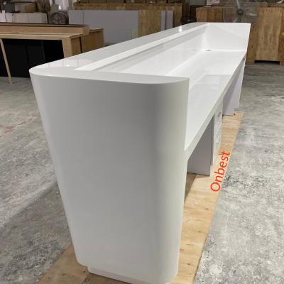 China (Size) Adjustable Luxury Artificial Marble White Nail Salon Restaurant Spa Reception Table Cashier Counter for sale