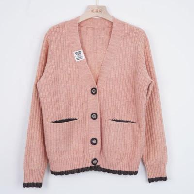 China Anti-wrinkle factory price women cropped sweaters female with button black sweater V-neck sweater white pink short sleeve women knitted cardigan long for sale