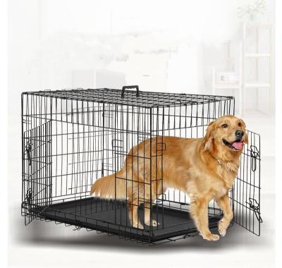 China Breathable Double Door Dog Kennel Crate Crate With Black Metal Large 48inch Outdoor Indoor High Quality Heavy Duty Foldable for sale