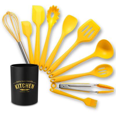 China Full Cover Durable Handle Yellow Silicone Cooking Tool Kit For Kitchen for sale