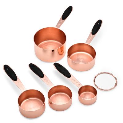 China Viable Good Quality Stainless Steel-Copper Plating Measuring Cups Set Of 5 With Non-slip Silicone Handle for sale