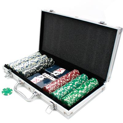 China Hot Selling ABS+Inner Iron New Arrival 300 Pieces Cash Set Set Cards 5 Dice Poker Chips 2 Playing Chips Casino for sale