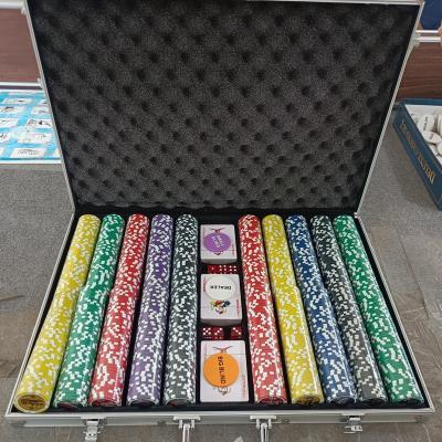 China ABS+Inner Iron Customized 1000 Piece Casino ABS Poker Chips 2 Playing Cards 5 Dies Case Aluminum Poker Chips Sets for sale