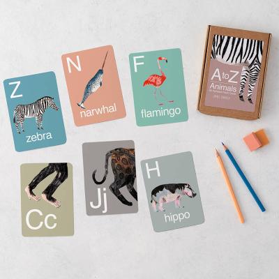 China Water-base Eco-friendly Varnishing Custom Printing Alphabet Educational Learning English Letter Card Children Kids Animals Flash Cards for sale