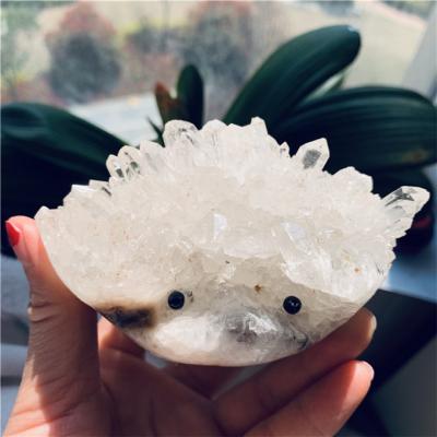 China Natural China Crystal Hedgehog Clear Quartz Cluster Carved Hedgehog For Decoration Or Gift for sale