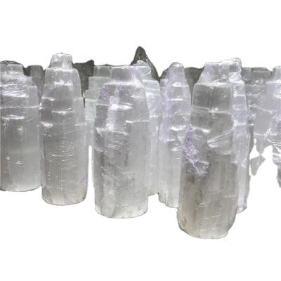 China China Wholesale Natural Rough Selenite Carving Tower For Decoration for sale