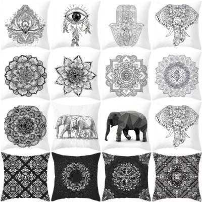 China Anti-bacteria White Polyester Fiber Cushion Cover Black Pillow Case Mandala Pillow Cover for sale