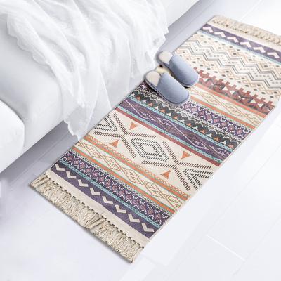 China The Other Fresh Canvas Floor Mat Living Room Bedroom Bedside Mat Retro Family Style Simple Tassel Bohemian Cotton Style Blanket Small for sale