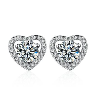 China Vintage Chunky Real 925 Sterling Silver Round Cut VVS D Color Moissanite Heart Stud Earrings With GRA Certificate Zircon Fine Jewelry for sale