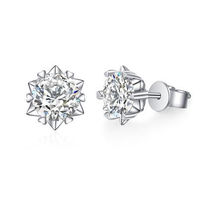 China Vintage 925 Sterling Silver Moissanite 18k White Gold Western Round Claw Stud Earrings Making Supplies Statement Jewelry for sale