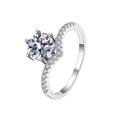 China CLASSIC 2CT Moissanite Wholesale 925 Sterling Silver D Ring Color VVS1 Round Cut White Gold V Shape Engagement Jewelry For Women for sale