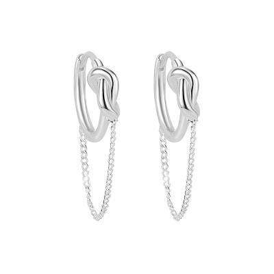 China S925 South Korea irregular pure silver tassels eardrop casual/sporty tuck-in love contracted knot earrings earrings female temperament for sale