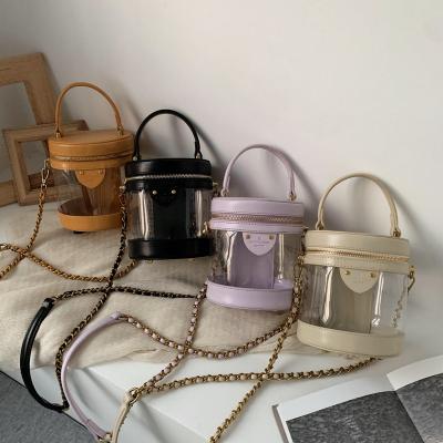 China Women Transparent Handbags Fashion Bags Bucket Mini Jelly Purses With Quilted Chain Waterproof Bag for sale