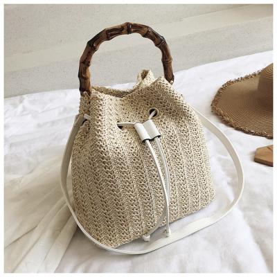 China 2021 Summer New Design Korean Simple Color Bucket Bag Strap Handbag Braid Weave Strap Bag Fashion Korean Simple Color Bucket Bag for sale