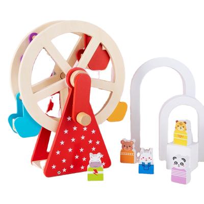 China Wooden Montessori Building Block Toy Building Blocks Children Assembled First Education Hand Cranked Ferris Wheel Focus Thinking Training Toy for sale