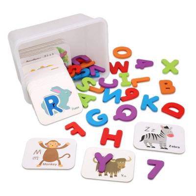 China Montessori English Letter Number Sets Double Sided Puzzle Alphanumeric Matching Cards for sale