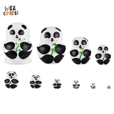 China Genuine Handmade Toy New Cartoon Dolls Kids Room Decoration Funny Wooden Nesting Panda Matryoshka for sale