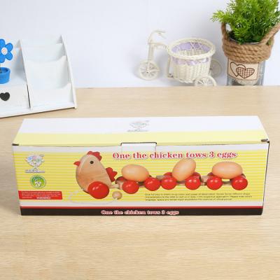 China An Educational Wooden Hen Pulls Three Eggs Toy Train Chicken with Eggs for sale