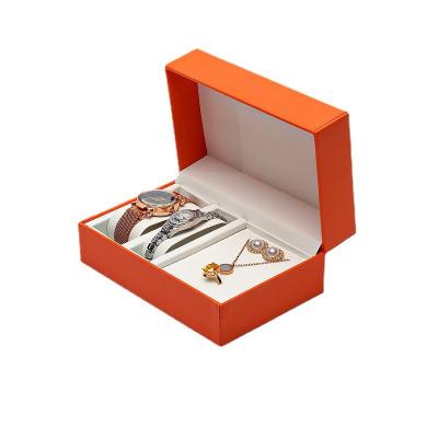 China Eco-friendly Luxury hand made Pu leather Flip-top watch necklace set gift box jewelry box lovers watch box for sale