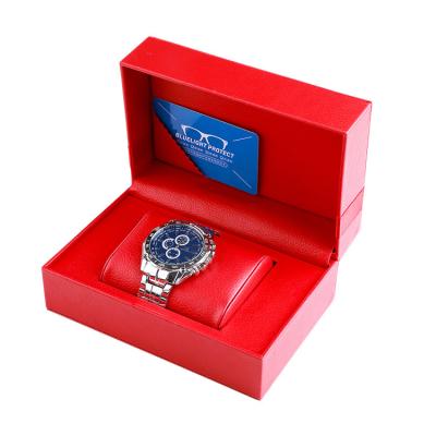 China Eco-friendly Custom Luxury Hand Made High-end PU Leather Red Watch Box With Pillow for sale