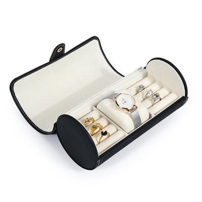 China Eco-friendly Custom Wholesale PU Leather Portable Storage Packaging Box Cylinder Jewelry Display Ring Watch Box for sale