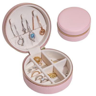 China Ornament Packaging Box Women Necklace Ring Earrings Organizer Packaging PU Leather Box With Zipper Travel Portable Small Jewelry Box for sale