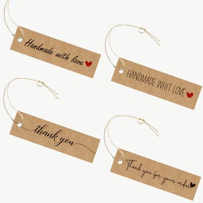 China Custom Logo 2*7CM Kraft Paper Wedding Party Package Tag Gift Business Handmade DIY Labels Thank You Hang Tags Customized Size for sale