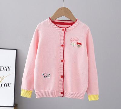 China TWbear's custom spring and autumn children's anti-pilling girls knit sweater baby cartoon bear embroidery straight cardigan for sale