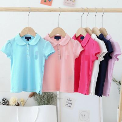 China Wholesale Custom Lapel Casual Girls Summer T-shirt Kids Stylish Short Sleeve And Sleeve T-shirt for sale