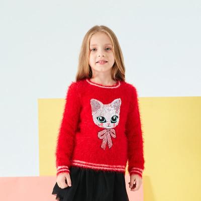 China Girls Knitwear Children Knitwear Feather Yarn Embroidered Sequins Cartoon Cardigan Children Girls Sweaters for sale