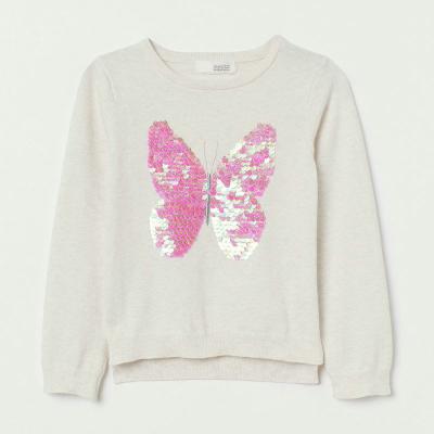 China New Design Autumn Kids Embroidery Sequin Butterfly Long Sleeve Knitwear Sweater Girls Sweater for sale