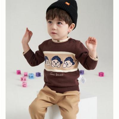 China JULU Sweater Customization Baby Boy Knitted Color-block Cartoon Patch Embroidered Sweater Kids Sweater Knitwear for sale