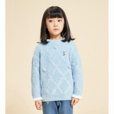 China JULU Customization Kids Girl Mink Velvet Jacquard Plaid Knitted Sweater Children's Sweater Knitwear for sale