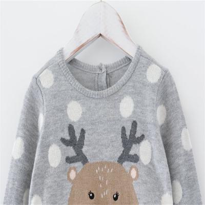 China 2021Custom Knitwear Jacquard Christmas Reindeer Casual Pattern Knit Cotton Children Spring Clothes Lace Up Cotton Dress for sale