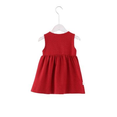 China JULU Fall and Winter OEM Casual Custom Red Kids Dress Chunky Yarn-Dyed Knitted Knee-Length Baby Sleeveless Dress for sale