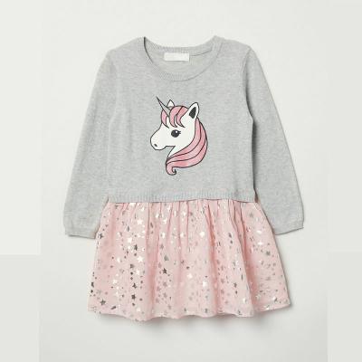 China Knitwear Autumn and Winter unicorn regular custom print knitted sweater long sleeve dress, princess dress, print dress for sale