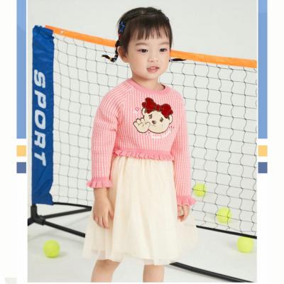 China Customization JULU dress cartoon applique embroidered mesh skirt kint sweater dress children girl long sleeve casual sweater quilted sweater dress for sale