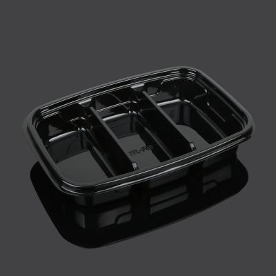 China 3 Compartment Recyclable Disposable Food Box Plastic Rectangular Container for sale