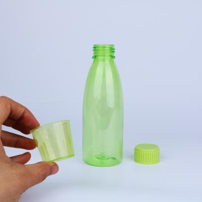 China Hot Selling Eco-friendly 200ml Pet Amber Plastic Green Syrup Bottle Apetamin Syrup 200ml Bottle for sale