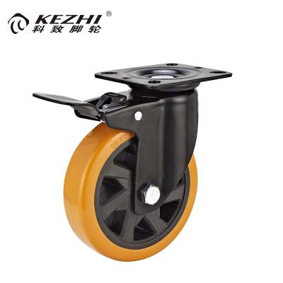 China Industry Cheap Wholesale Middle Heavy Duty PU Caster Wheel 6 Inch With Top Plate Full Brake for sale