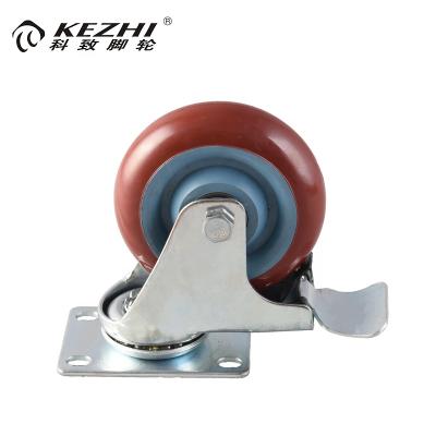 China Industry Leading 4 Inch Swivel PU Caster With Ball Bearing Flat Bottom Brake for sale